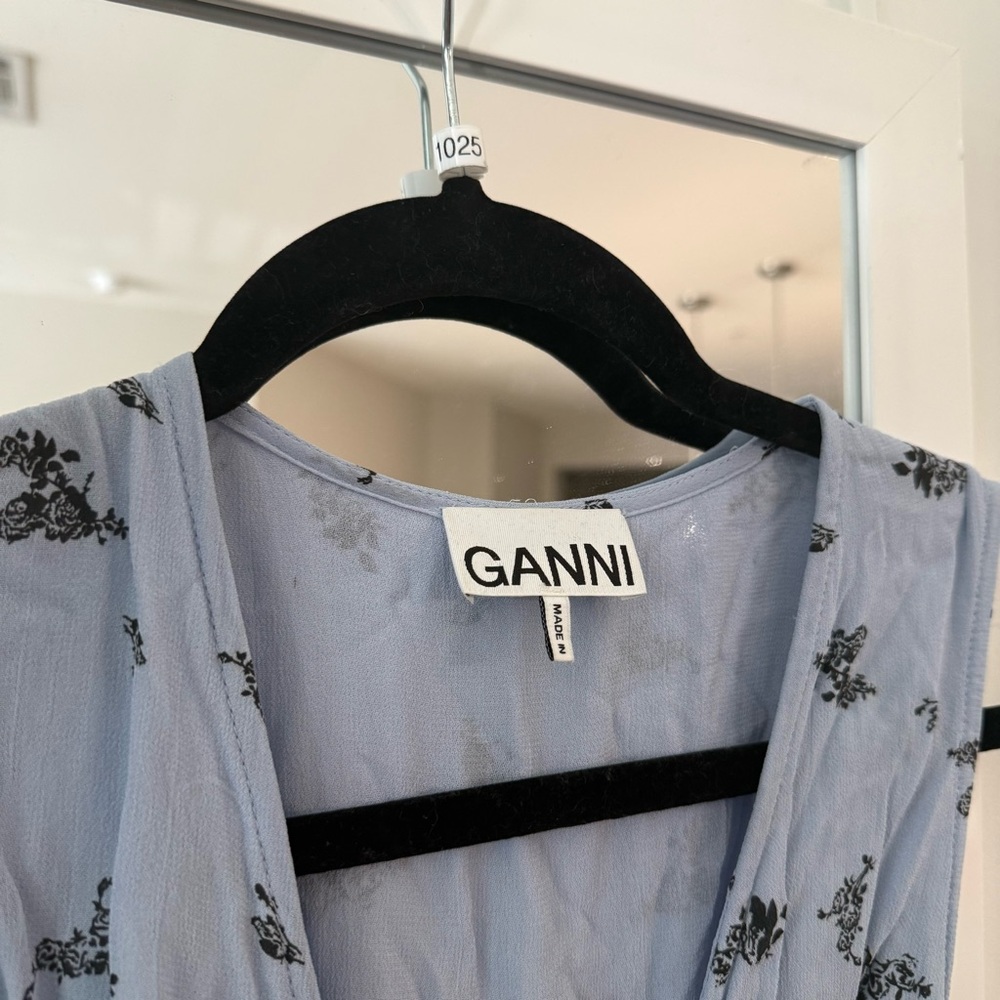 Ganni Light Blue Floral Wrap Maxi Dress Size 36 - Picture 3 of 5
